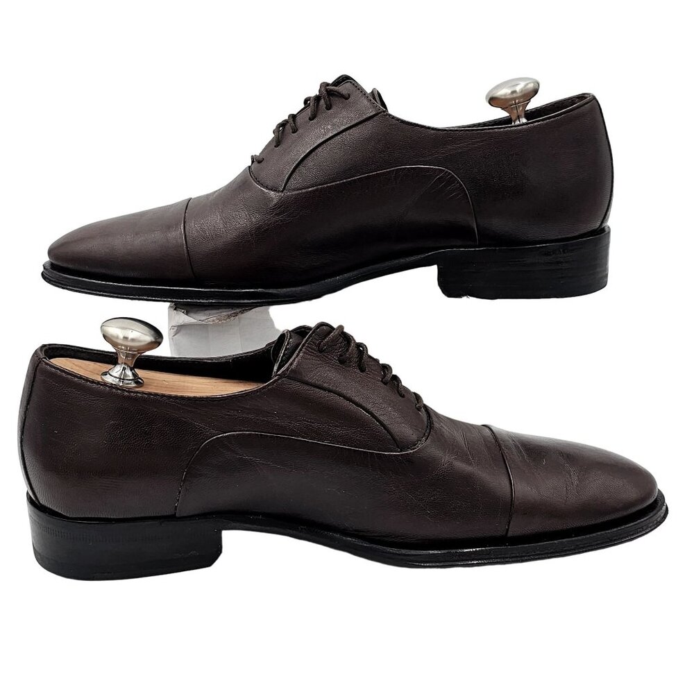Bruno Magli Italy Men's size 6.5 Dress Shoes Brown Nappa Leather Cap-toe Oxfords - Picture 10 of 13